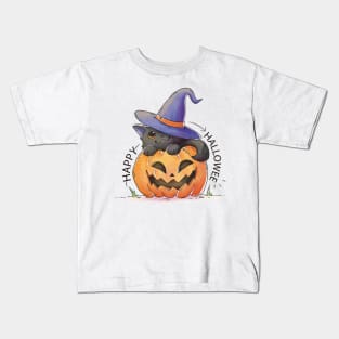 Halloween Fun - Black Cat In A Pumpkin Kids T-Shirt